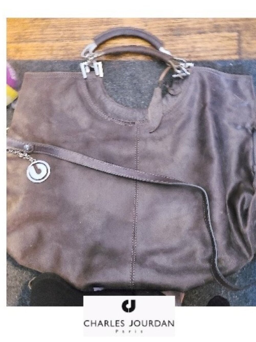 $450 Rare Charles Jourdan Paris Gilded Distressed Brown Large Hobo Shoulder Bag
